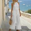 2026 Spring/Summer Women's Tassel Lace-up Wide-leg Jumpsuit with Pockets