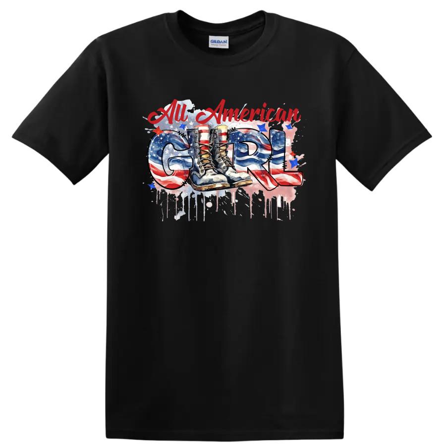 All American Girl Boots Patriotic T Shirt Graphic Tee for Women Casual Wear