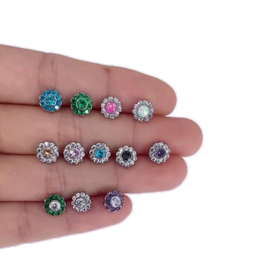 1pz F136 Titanio CZ Ancoraggio Dermal Forma di Luna Micro Ancoraggio Dermal Piercing Fiore Stella Skin Diver Piercing Gioielli per il Corpo 14g