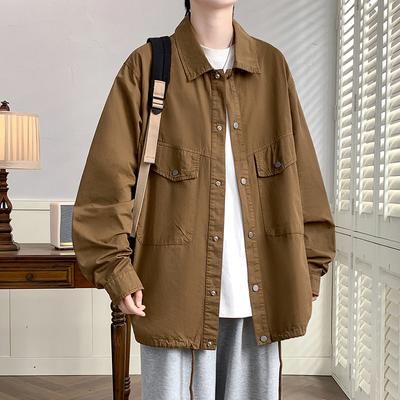 Veste Rétro Nouvelle pour Homme Printemps et Automne Veste Décontractée Tendance Polyvalente pour Homme Chemise à Revers Vêtement de Travail Veste Ample