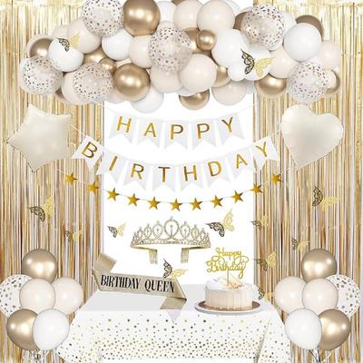 Platinum Birthday Balloon Set, Crown Shoulder Strap Birthday Flag Butterfly Scene Decoration