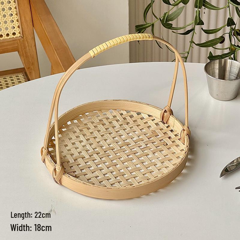 Artisanal Bamboo Woven Snack & Fruit Tray with Handle
