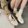 2025 Autumn and Winter Comfortable Versatile Round Head Soft Sole Cotton Shoes Bow Belt Buckle Flat Bottom Fluffy Shoes