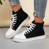Women's Spring-Autumn Flat Lace-Up Casual Board Shoes, Fashionable Versatile Low-Top Canvas Footwear, Available In Large Sizes.