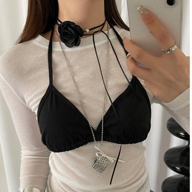 Elegant Rose Waist Chain Choker Necklace Imitation Pearls Floral Collar Chain Jewelry for Women Adjustable Length