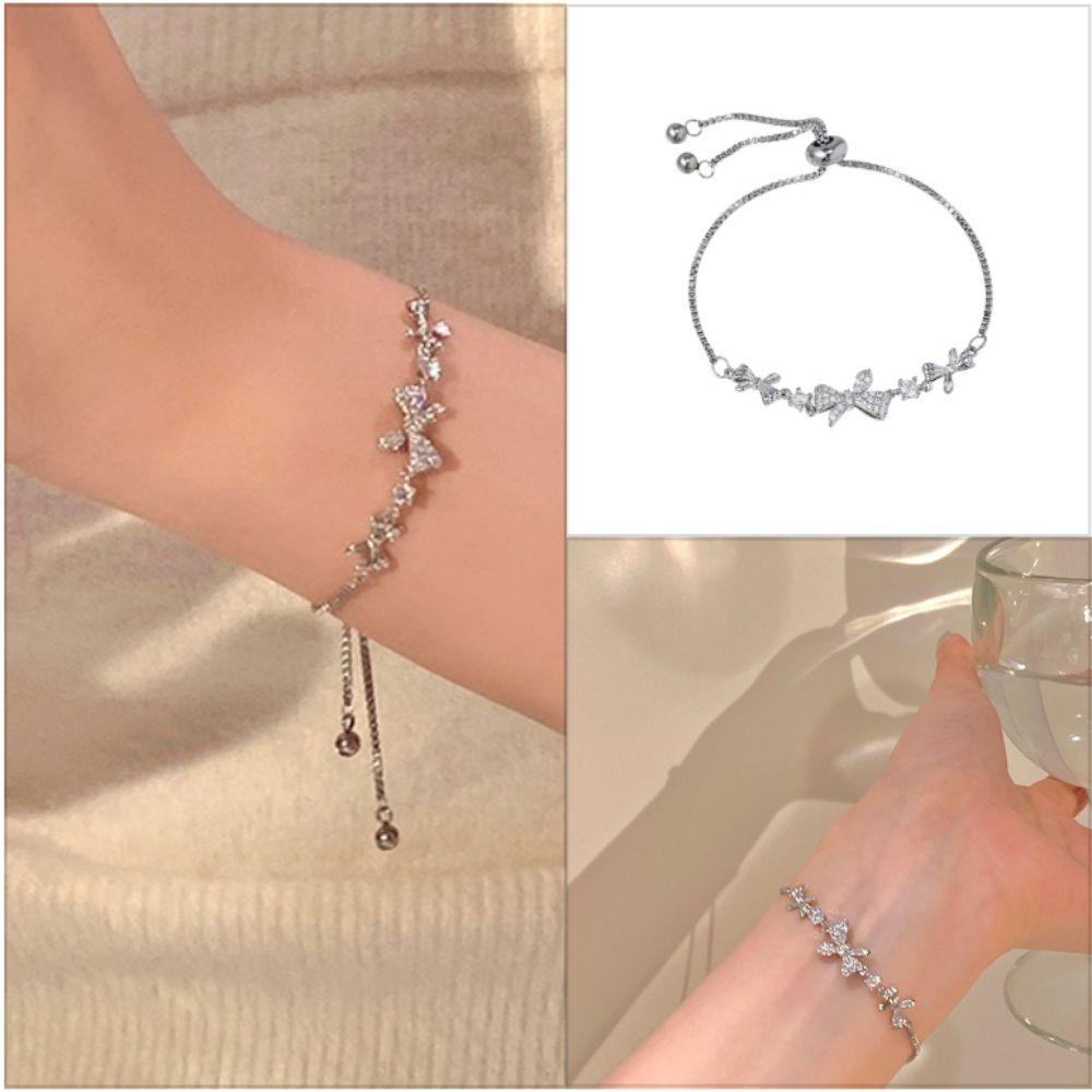 

Цирконовый браслет-цепочка Серебро 925 Регулируемый браслет Ювелирные изделия Браслет с бантом на день рождения