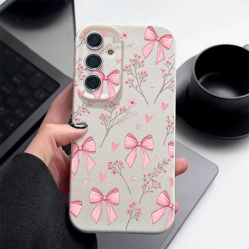 Pink Bowknots Floral Pattern Case For Samsung Galaxy S26 S25 S24 Ultra S23 S22 S21 FE A54 A15 A35 A55 A16 A26 A36 A56 A17 A37 A57 5G Funda