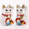 Lucky Cat Mount Fuji Left Paw Raised Ceramic Lucky Cat Fujiyama Auspicious Feng Shui Ornament Offering Box (M-SIZE White) / _ Maneki-neko (fj_M White)
