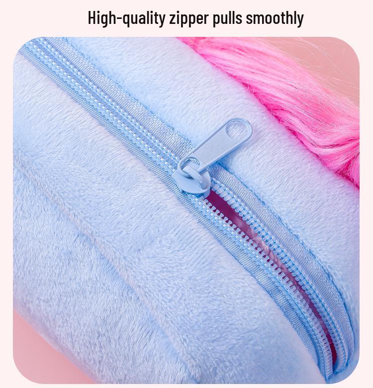 Frizzy Big-Eyed Monster Plush Pencil Case with Heart-Shaped Storage