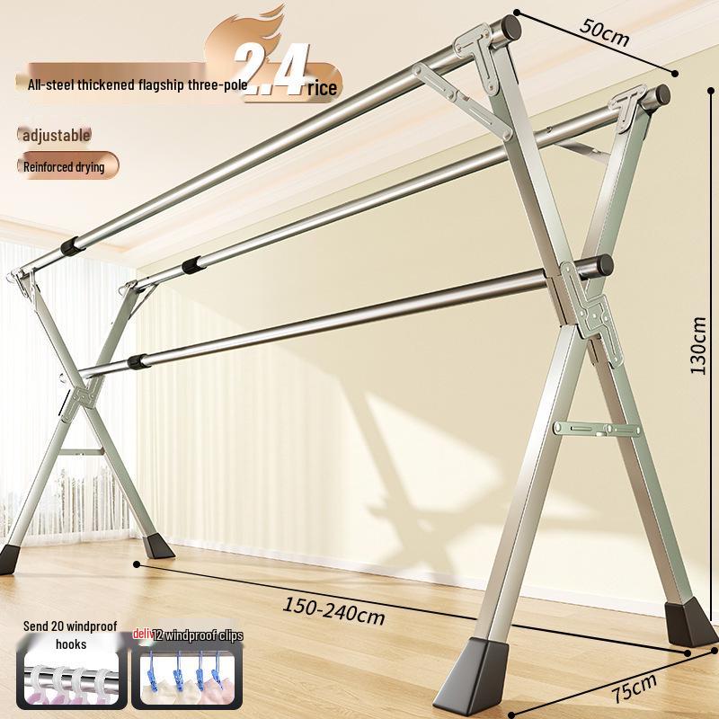 201 Stainless Steel X-Type Telescopic Clothes Drying Rack, Indoor Floor-Standing Model for Household Use