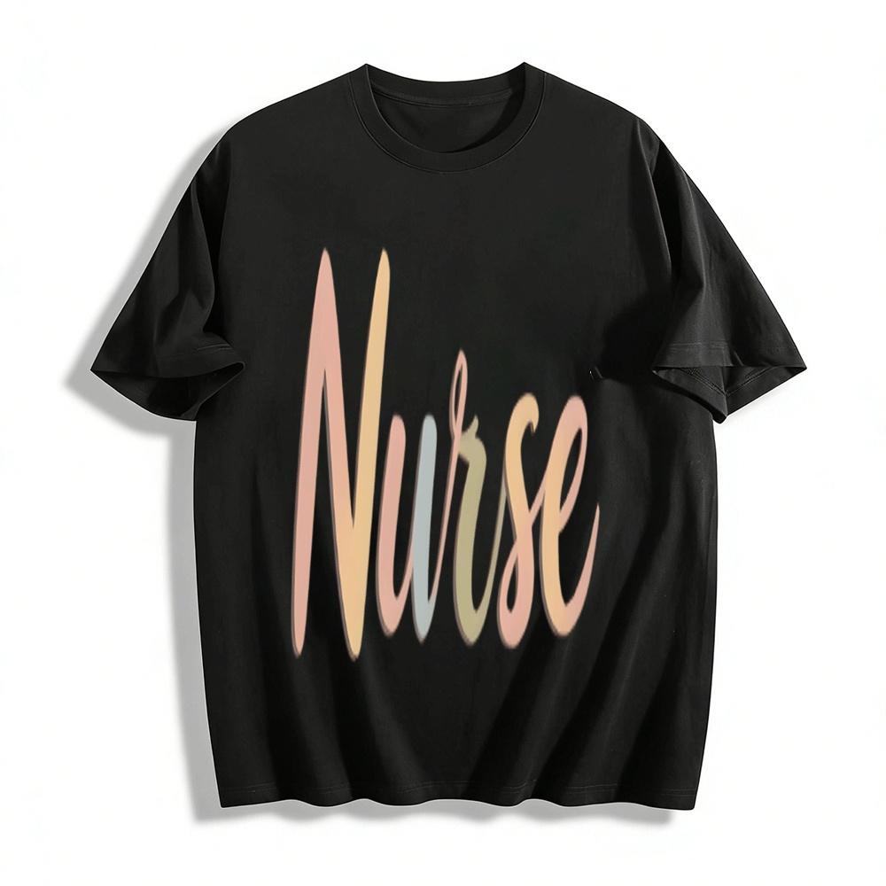 

Women s Loose Casual Top With Gentle Color-block Nurse Letter Print Pure cotton T-shirt XXS