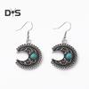 1 par kvinner dingler øredobber etnisk halvmåne form retro bohemsk stil faux turkis rustfri legering ørepynt smykker langhengende øredobber