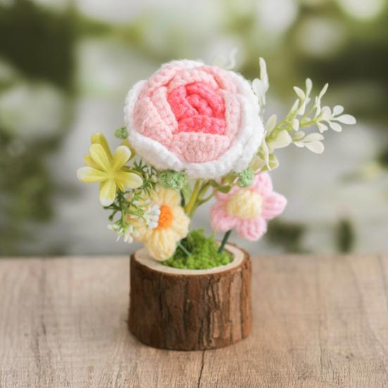 Handmade Crochet Potted Flower Artificial Knitted Flower Bouquet Forever Flower Gifts for Mother's