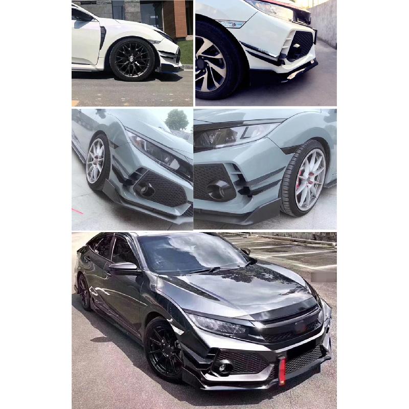 2 Stück Für Honda Civic Type R 2016-2021 Glänzend Schwarz Frontstoßstange Fänge Teiler Finnen Luftmesser