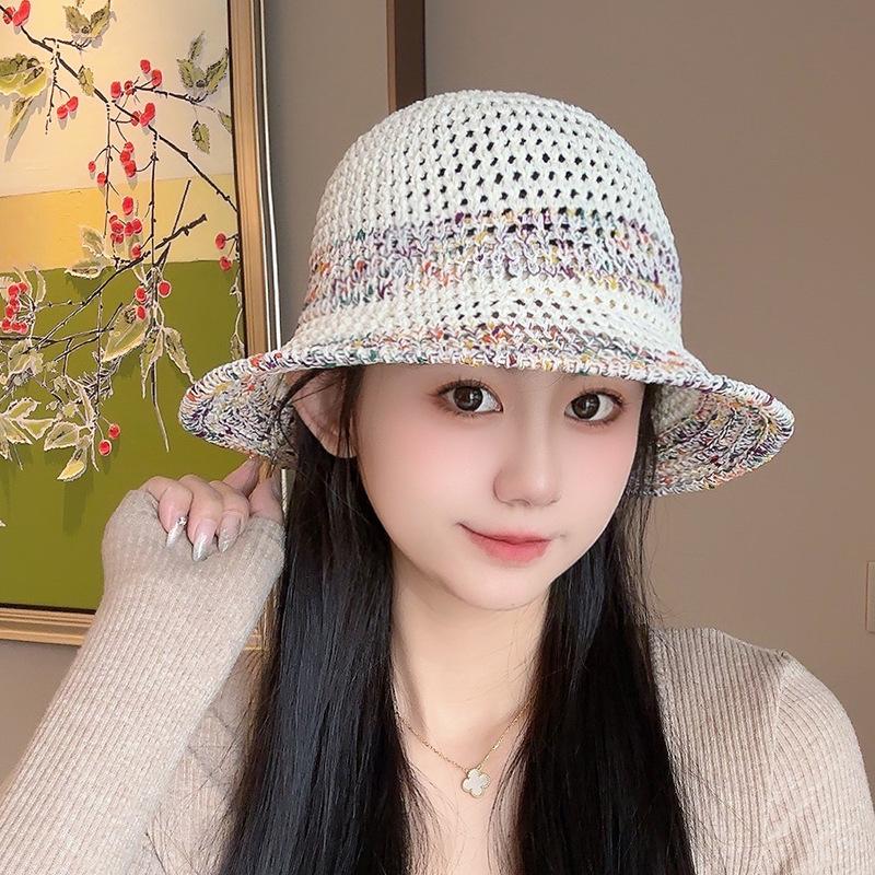 Women's Straw Hat Woven Sunshade Beach Hat Summer Hollow Breathable Bucket Hat Beach Sunshade Hat