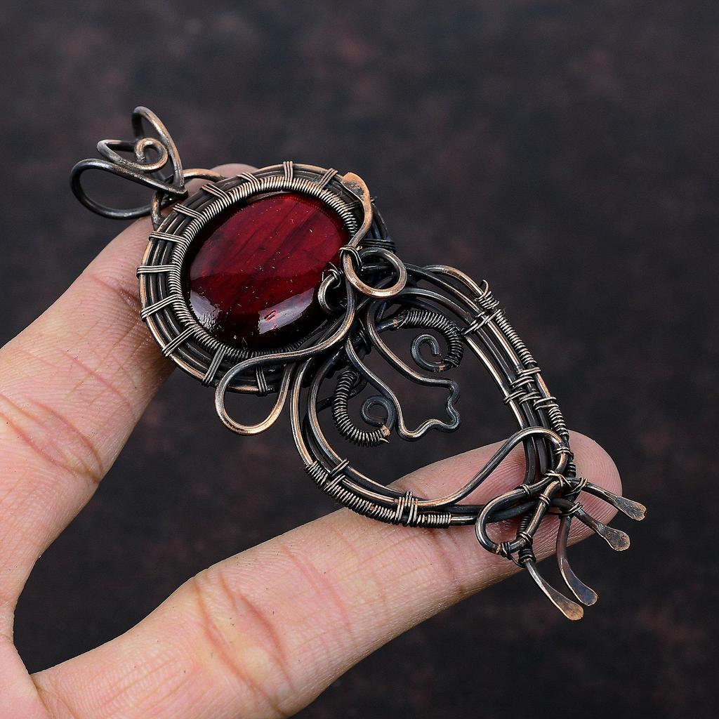 Red Fire Labradorite Pendant Copper Wire Wrapped Pendant Gemstone Pendant Copper Jewelry Handmade Pendant Wire Wrap Jewelry Gift For Mother
