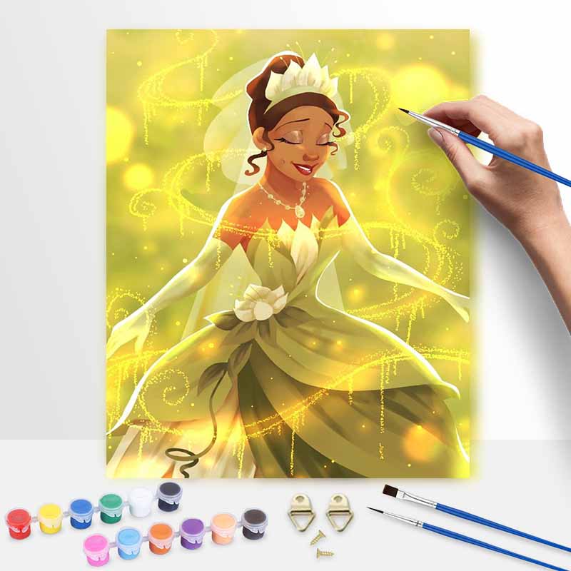 Disney oil painting Tiana handmade diy art painting home decoration, sparkling magical princess dress, perfect for gifts