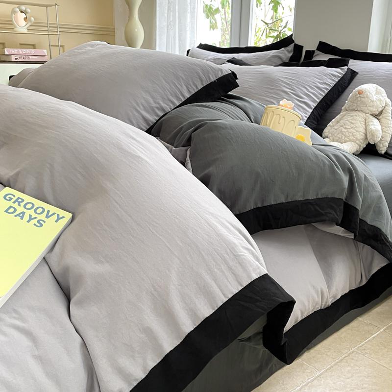 Ins Style Bedding Set  High Weight Heavy Water Washing Wool  Style Double Color Bed Sheet Cover Pillowcase Set For Summer Winter