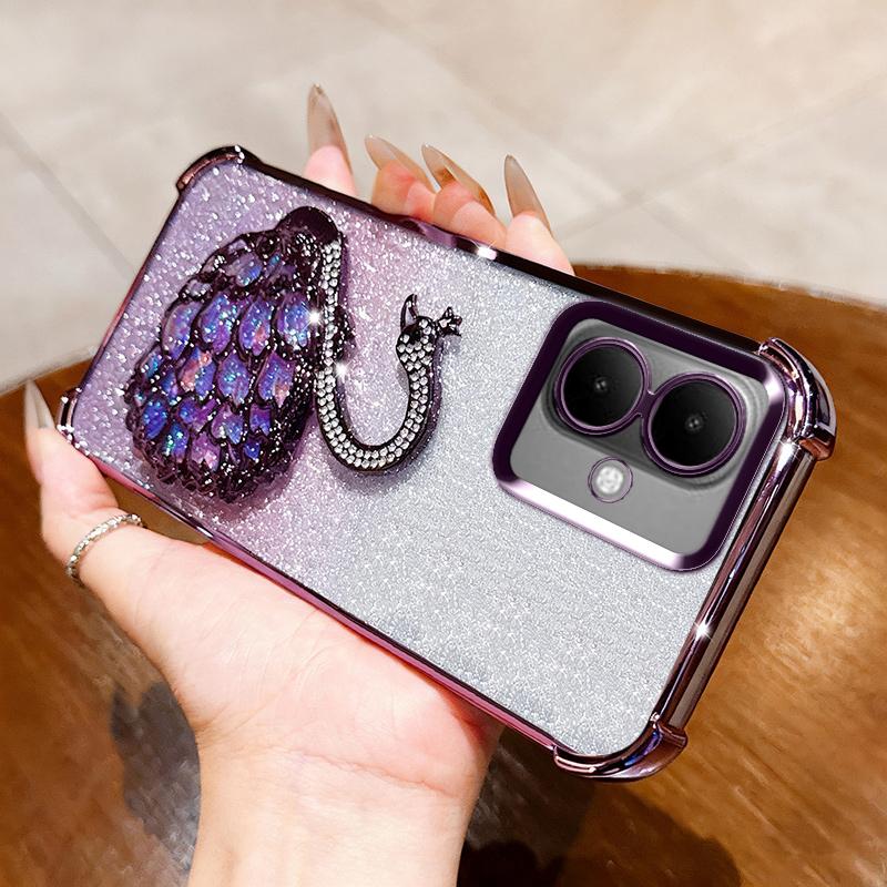 KEYSION Shockproof Plating TPU Phone Case for TECNO Spark Go 2 Pop 10 Glitter Jewelled Swan Kickstand Cover for Infinix Smart 10