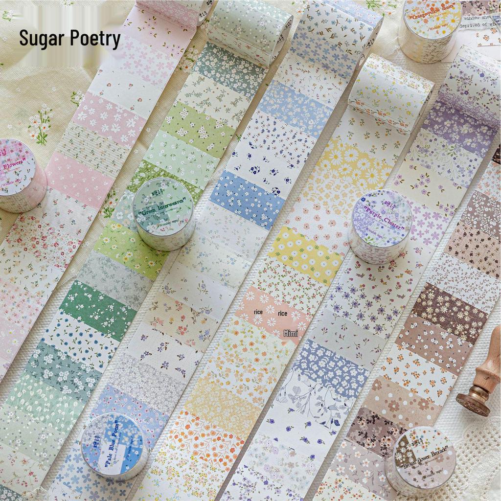 Sugar Poem Floral Collection Die-Cut White Kraft Paper Adhesive Tape - 6 Floral Styles for Decorative Collage & Journaling