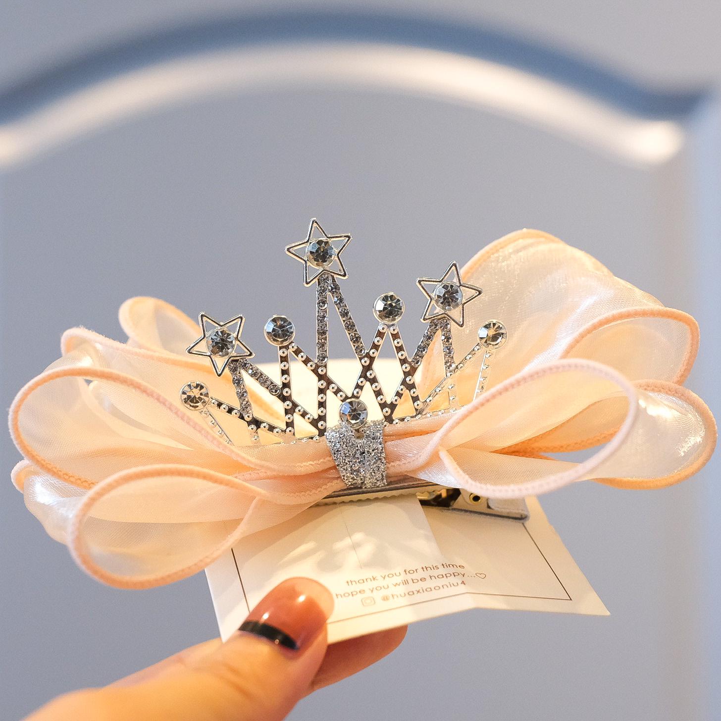 Pearlescent Blue Princess Bow Hair Clip with Crown