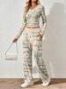 Spring and Autumn Ladies V-Neck Long Sleeve Pants Set Comfortable Casual Versatile Slim Two-piece Set