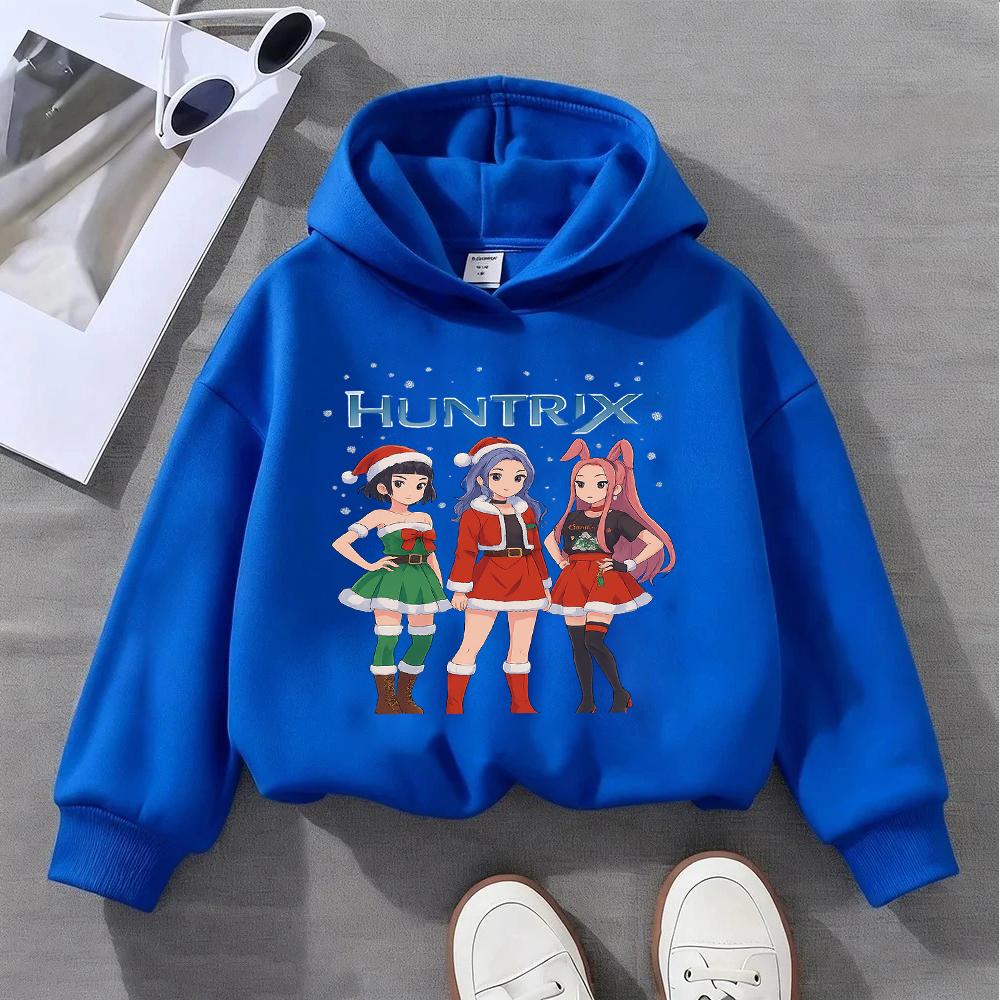 Adorable Kids Christmas Hoodie with Cute Anime Girls Design HUNTRIX Perfect for Festive Season