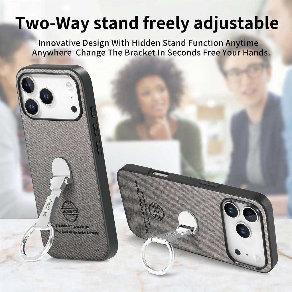 For iPhone 17 Pro Case Folding Kickstand Twill Texture Leather Back Cover