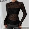 Women's Fashion Casual Spring Autumn Leopard Print Long Sleeve Half Turtleneck Blouses & Shirts