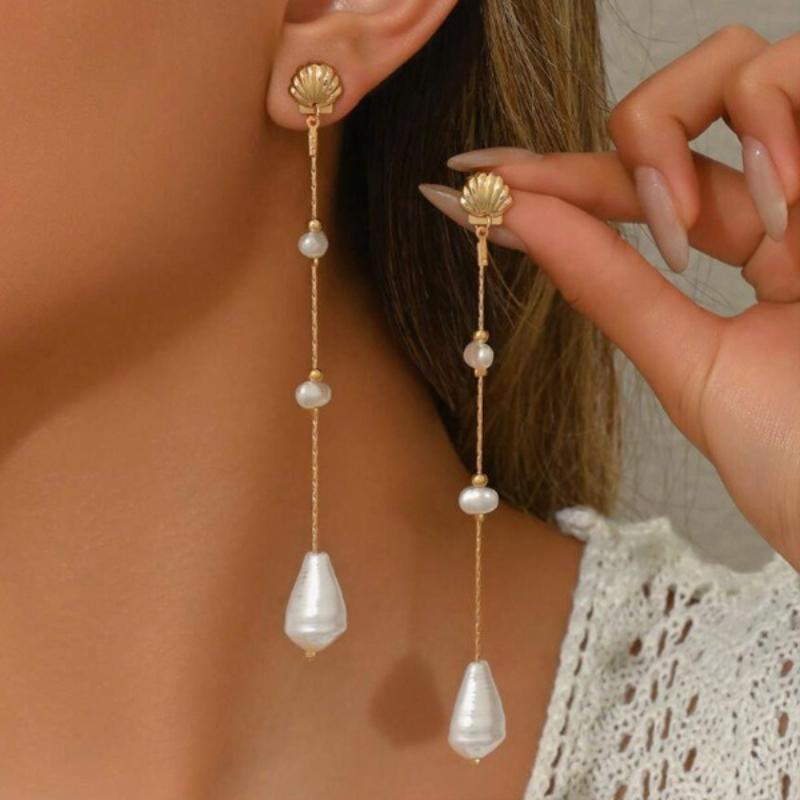 Light Luxury High-grade Cold Wind Pearl Fringed Earrings Multi-color Simple Long Irregular Earrings