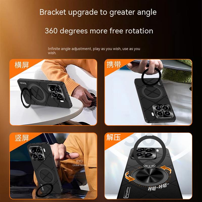 360 Bracket For Xiaomi 15 Pro Case Holder Ring Cover For Xiaomi 15 Pro Mi Mi15 Phone Case Shell Stand Fashion Leather Skin