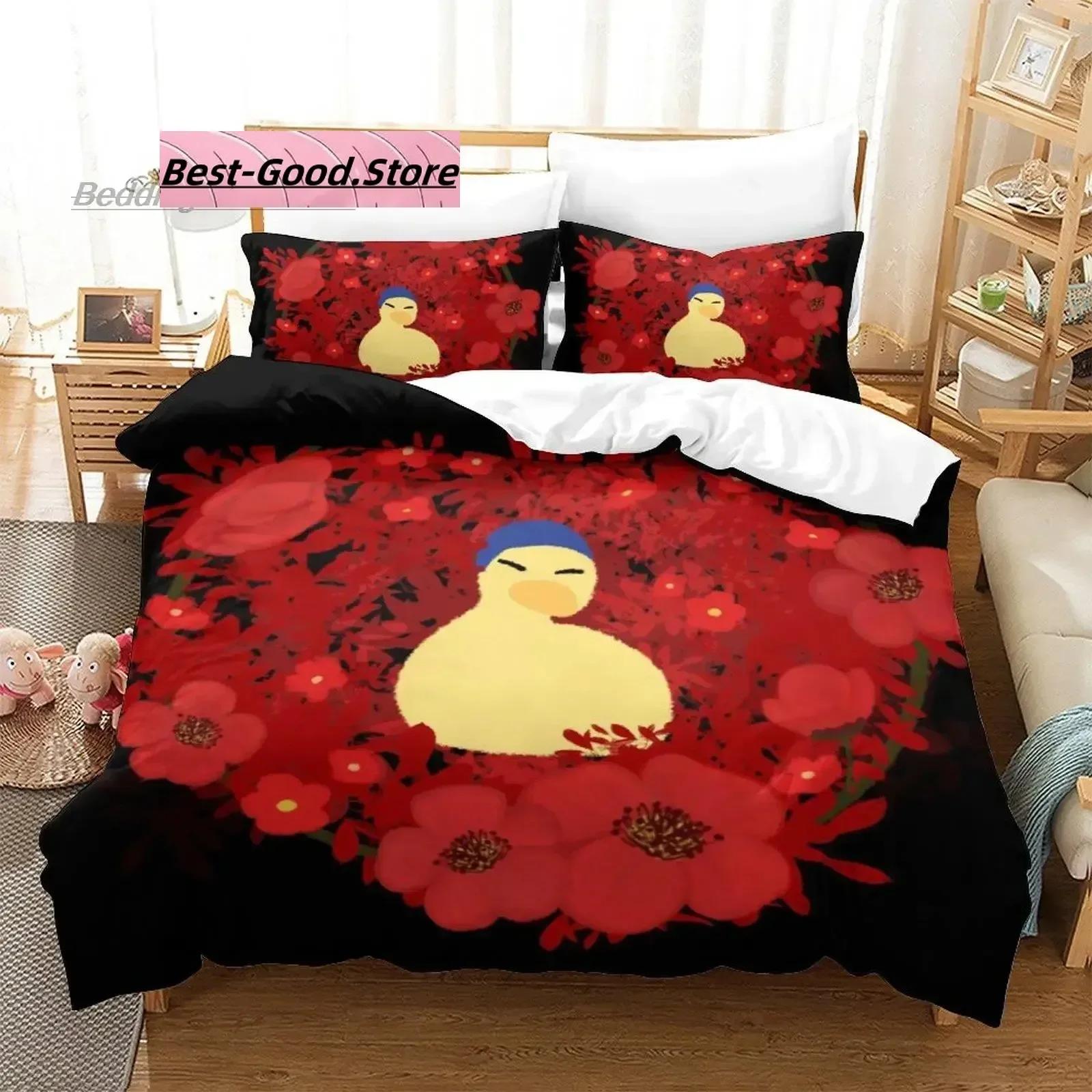 

3D Anime Bed Sheet Set Quackity Duck Printed Duvet Cover Pillowcase Bedding Set Bed Linen Sheet Quilt Cover Full Queen King Size 70x133cm 2pcs