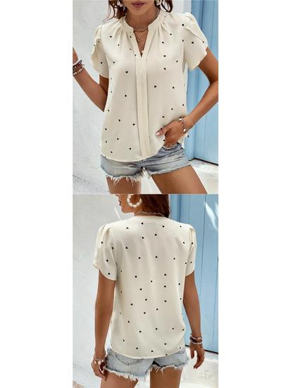 European American Women's V-Neck Heart-Shaped Sleeve Summer Top