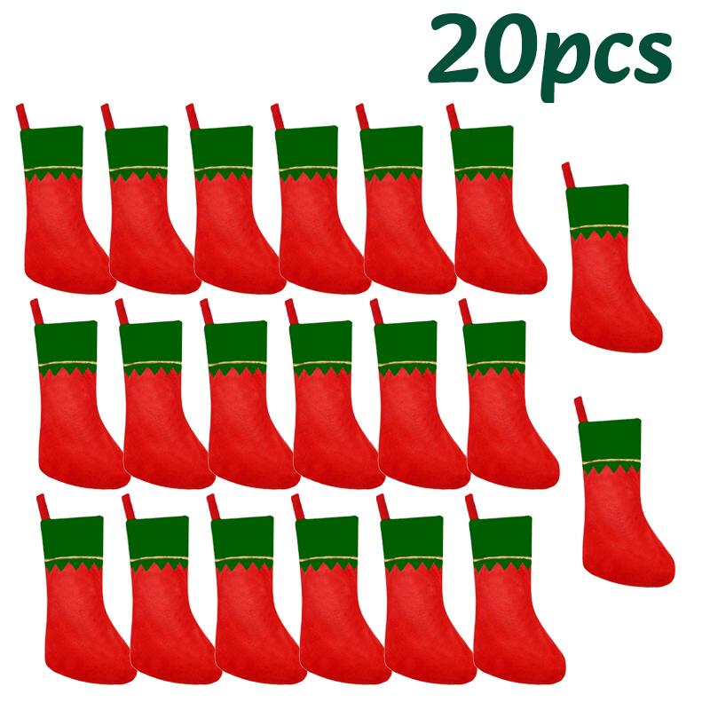 10/20PC Red Felt Christmas Stockings Hanging Bag With Golden Trim  Non-Woven Fabric Xmas StockingsFireplace Party Hanging Decor