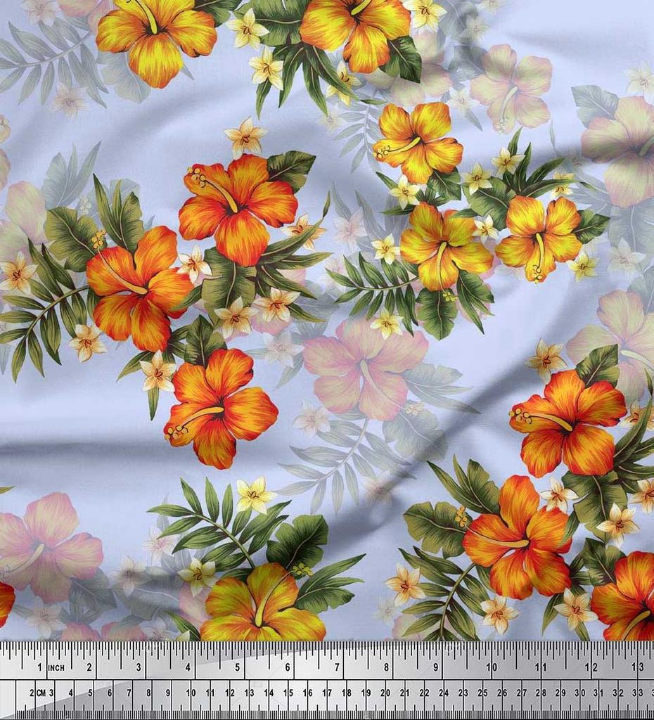 Soimoi Japońska krepa satynowa Tkanina w kwiaty i liście Tropikalne nadruki na metry 42 cale