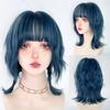 Blue Synthetic Mullet Head Wig with Bangs Short Straight Natural Anime Women Men Cosplay Hair Wig for Daily Party