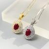 Heart Ruby Pendant Necklace with Natural Red Gemstone 925 Sterling Silver for Women Romantic Anniversary Jewelry