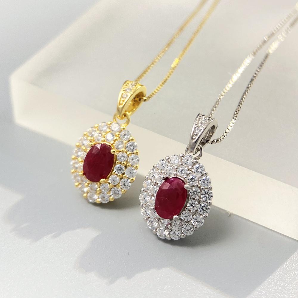 Heart Ruby Pendant Necklace with Natural Red Gemstone 925 Sterling Silver for Women Romantic Anniversary Jewelry