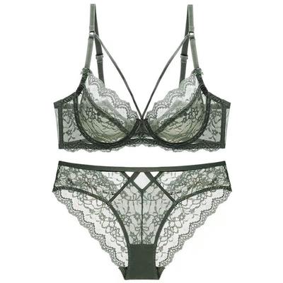 Inner All Sexy [Guoeappa] Set, Lace, Pla-bra & Shorts, Lingerie, Underwear, Women's (Green, 70B)
