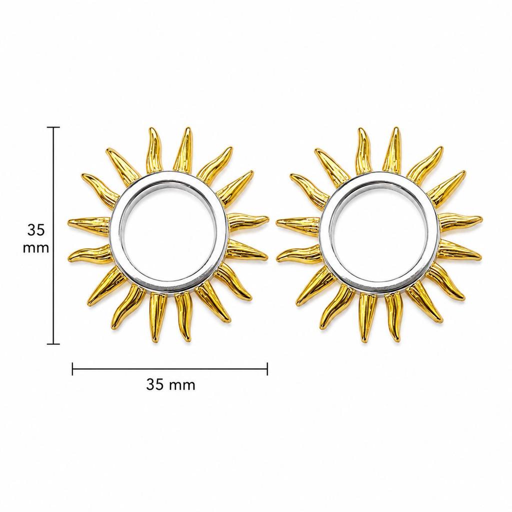 Stainless Steel Gold & Silver Color Block Star Moon Sun Earrings