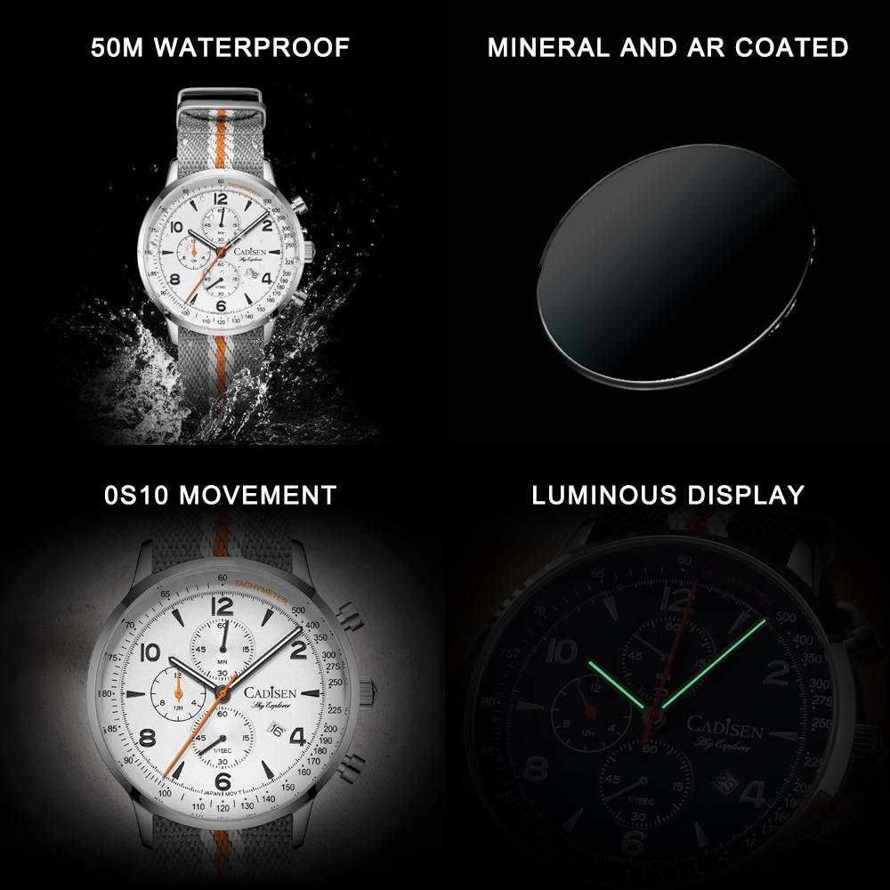 CADISEN 7067 Multifunctional Three-eye Six-pin Men's Quartz Watch OS10 Quartz Movement Fashion Casual Quartz Watch