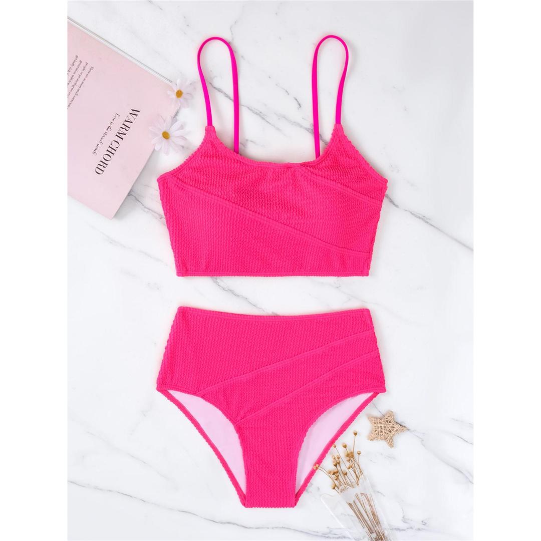 

S-2XL морщинистое бикини с высокой талией женский купальник женский купальник из двух частей комплект бикини купальный костюм для плавания L