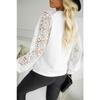 Lace Long Sleeve Splice 2026 Blouse Loose Women Simple Spring Autumn Sweet Casual Shirts Solid Color O Neck Tops Basic Hollow Out T-shirts