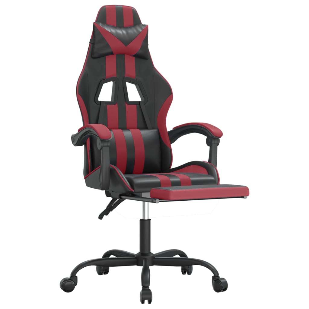 Gaming Chair with Footrest Swivel Black & Burgundy Artificial Leather