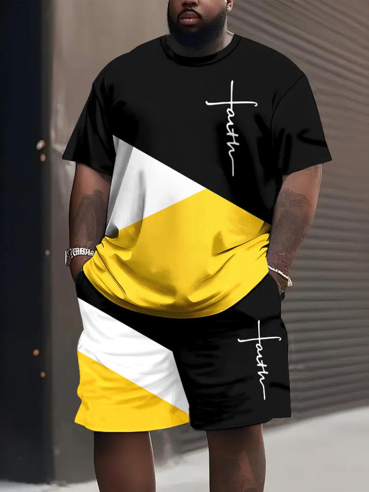 

Men s Casual Short Sleeve T-Shirt & Shorts Set, Faith/Vacation/Falafel Print, Multi-Color Matching Outfits S