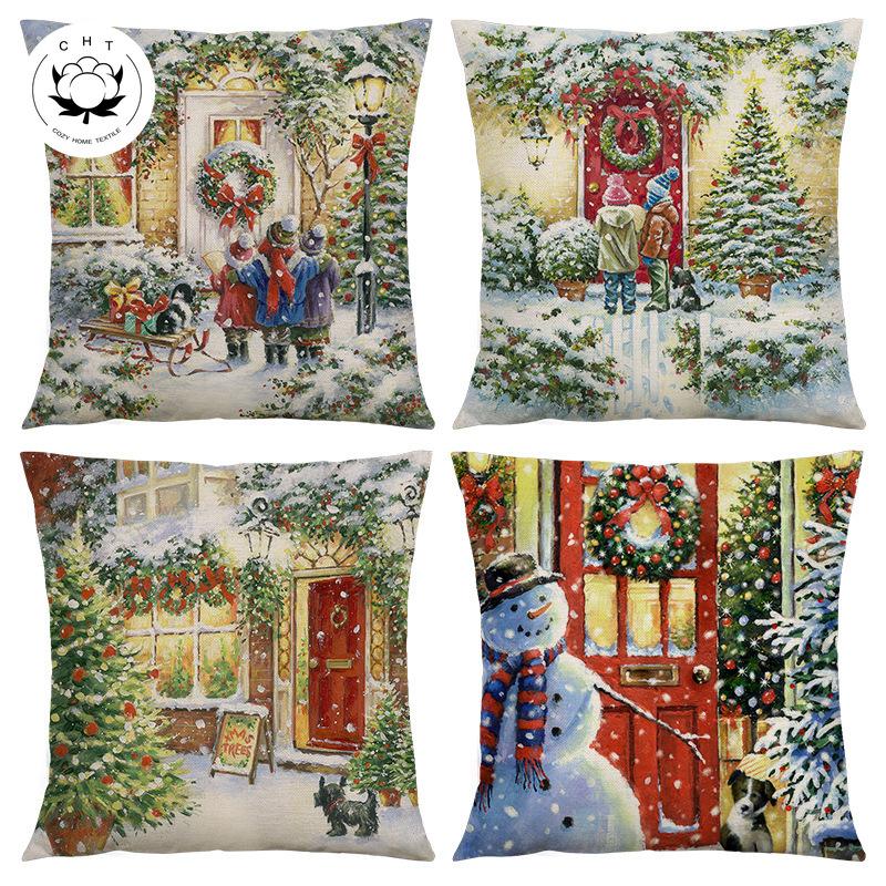 

Рождественский принт наволочка с узором для дома, гостиной, дивана, спальни, украшение, наволочка, автомобильный комплект, наволочка