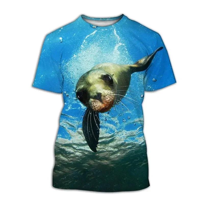 Cute Baby Seal Ice Snow Arctic Scenery 3D All Over Print Short Sleeve T-Shirt Casual Top