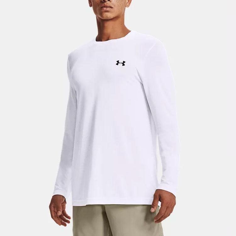 Under Armour Seamless Printed Training Crew Neck Long Sleeve T-Shirt Men Tops White 1361136-100