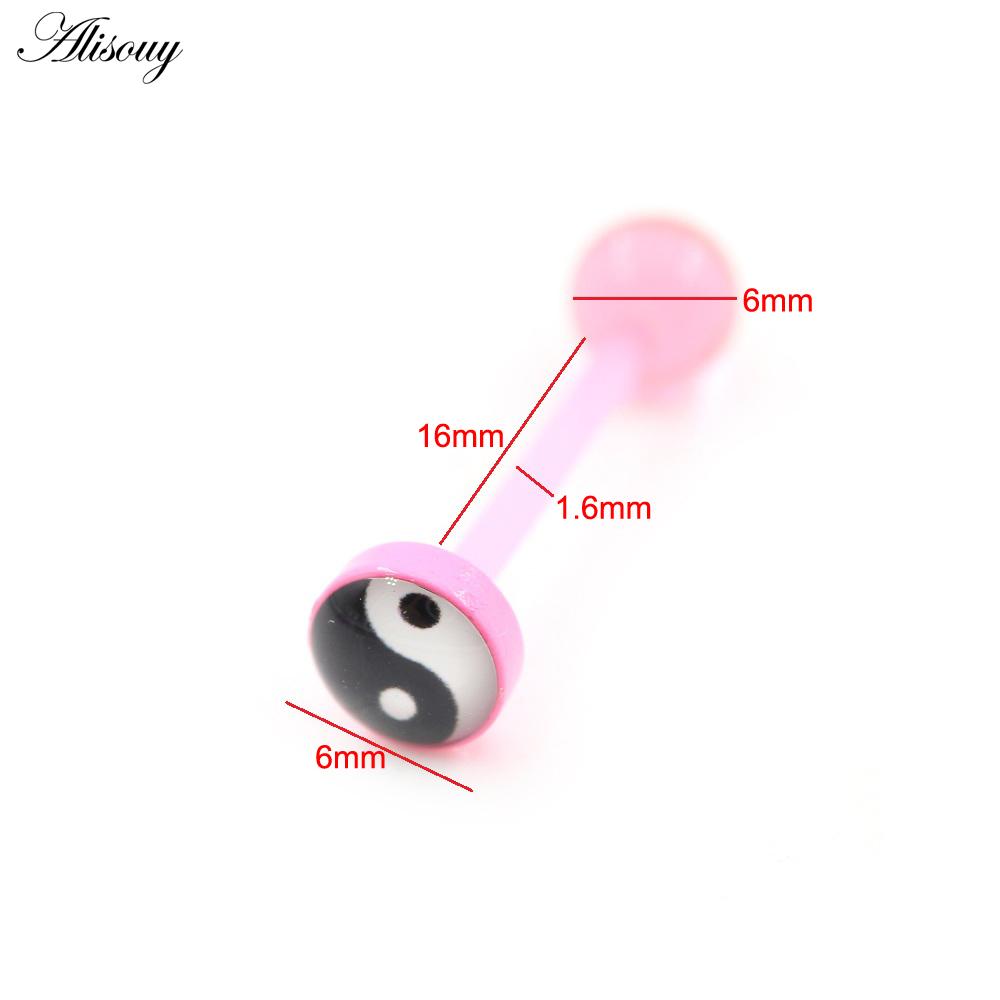 Alisouy 1PC Stainless Steel Ball Heart Star Acrylic Bear Mushroom Skull Tai Chi CZ Tongue Ring Ear Earring Piercing Body Jewelry