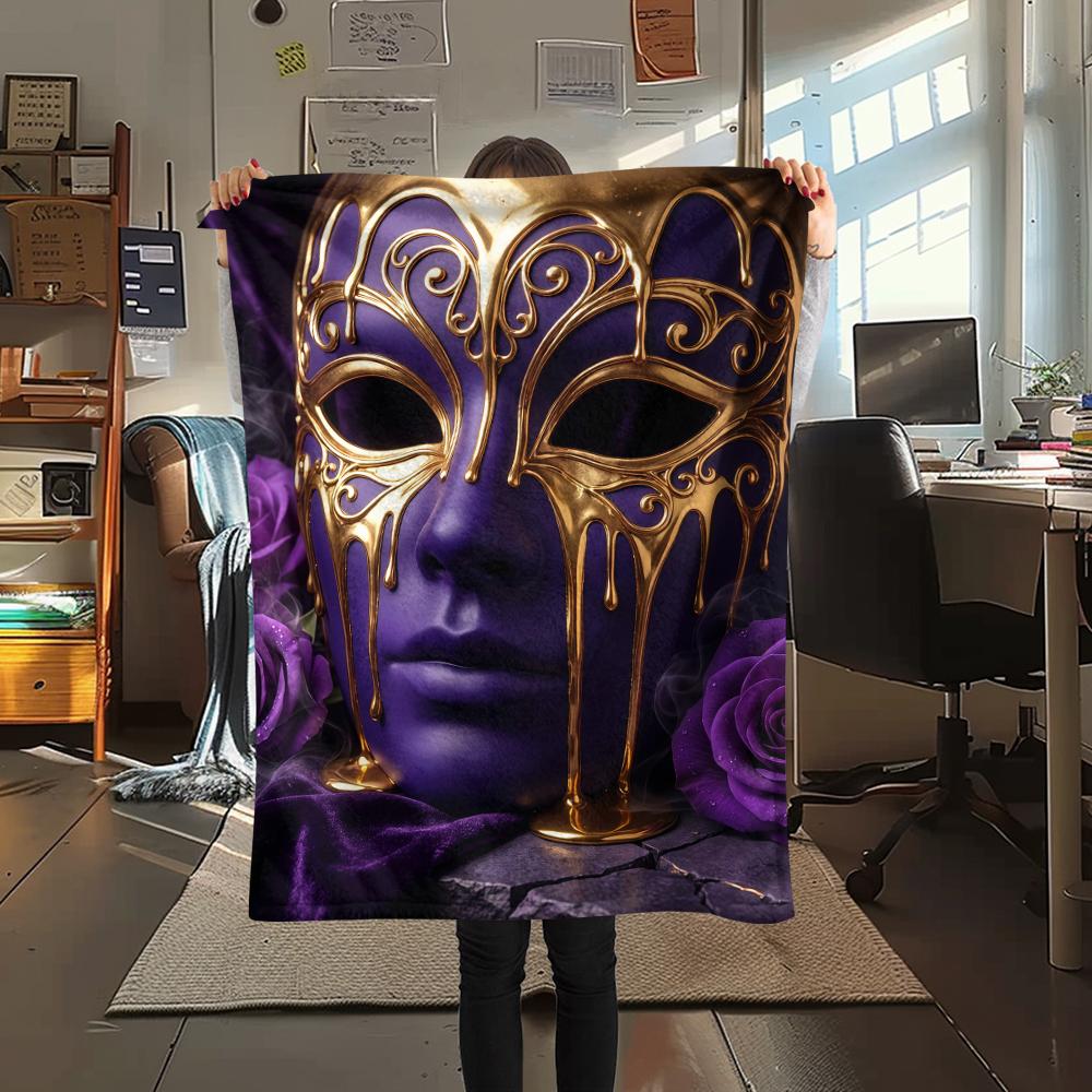 Purple patterns and masks Print Flannel Blanket,High quality Comfortable for All Seasons,Home Decor,Warmth and Comfort,Perfect for Christmas Gifts
